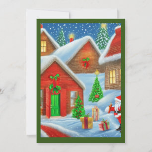 Invitation Père Noël abandonner les cadeaux scène enneigée