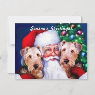 Invitation Père Noël Airedale Terriers à Noël