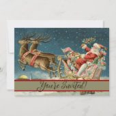Invitation Père Noël Antique Sleigh Reindeer (Devant)
