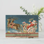 Invitation Père Noël Antique Sleigh Reindeer (Debout devant)