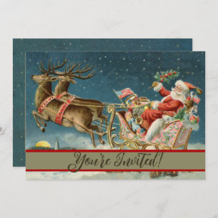 Invitation Père Noël Antique Sleigh Reindeer