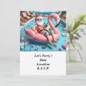 Invitation Père Noël avec chat flottant dans la piscine Noël (Debout devant)