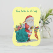 Invitation père Noël avec des cadeaux dans le sac pour (Debout devant)