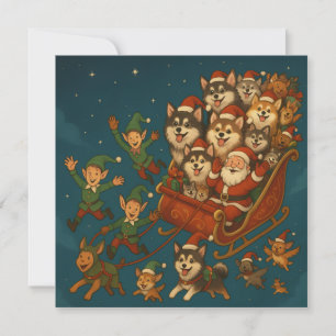 Invitation Père Noël avec des chiots joyeux et des lutins !