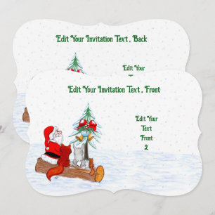 Invitation Père Noël avec lapin renard et écureuil