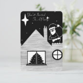 Invitation père Noël avec sac fête de Noël noir et blanc (Debout devant)