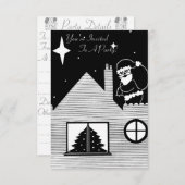 Invitation père Noël avec sac sur le toit noir et blanc noël (Devant / Derrière)