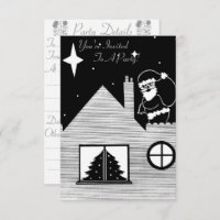 père Noël avec sac sur le toit noir et blanc noël