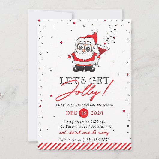 Invitation Père Noël avec Verre Vin Fun Fun Party (Devant)