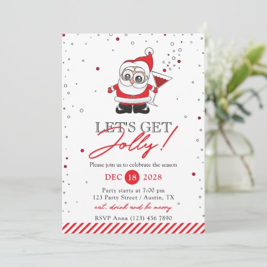 Invitation Père Noël avec Verre Vin Fun Fun Party (Debout devant)