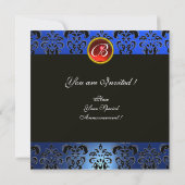 INVITATION PÈRE NOËL AVEC VIOLIN, BLEU BLACK DAMASK MONOGRAM  (Dos)