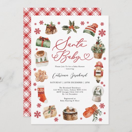 Invitation Père Noël Baby - Baby shower d'hiver de Noël moder (Devant / Derrière)