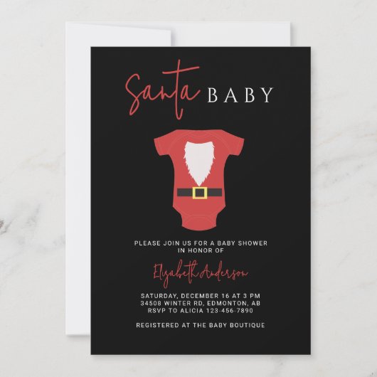 Invitation Père Noël Baby Baby shower Noël Noir moderne Rouge (Devant)