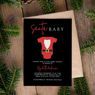 Invitation Père Noël Baby Baby shower Noël Noir moderne Rouge