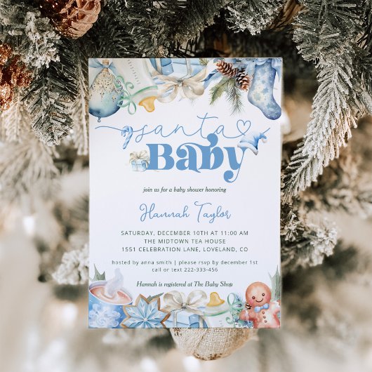 Invitation Père Noël Baby Boy Baby shower de Noël