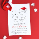 Invitation Père Noël Baby Christmas Baby shower<br><div class="desc">Une mignonne invitation de baby shower de Noël minimaliste avec "Père Noël Baby" écrite dans un script élégant avec un coeur swash, une aquarelle illustration d'un casquette du Père Noël rouge et une invitation à un joyeux petit baby shower. Personnalisez le nom de la mère dans un script rouge élégant...</div>