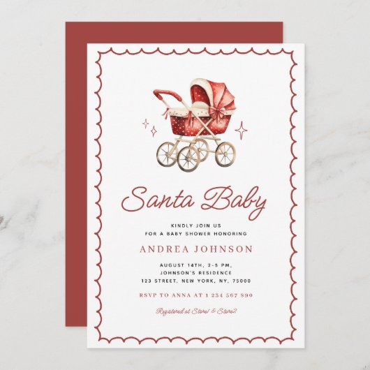 Invitation Père Noël Baby Christmas Bow Carrier Baby shower (Devant / Derrière)