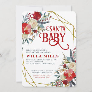 Invitation Père Noël Baby Christmas Red Greenery Baby shower 