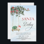Invitation Père Noël Baby Christmas Winter Genre Revevela Par<br><div class="desc">Une invitation à Père Noël Baby Christmas Gender Reveal party. Le design hivernal présente un adorable bébé dans un chapeau santa sur une balançoire sous une branche festive d'arbre de Noël.</div>