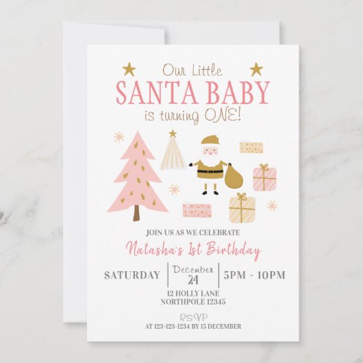Invitation Père Noël Baby fait un tour, Fille fête d'annivers (Devant)