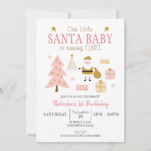 Invitation Père Noël Baby fait un tour, Fille fête d'annivers