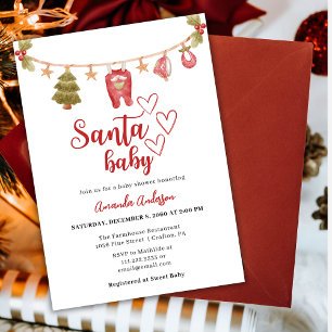 Invitation Père Noël Baby hiver Baby shower rouge Noël
