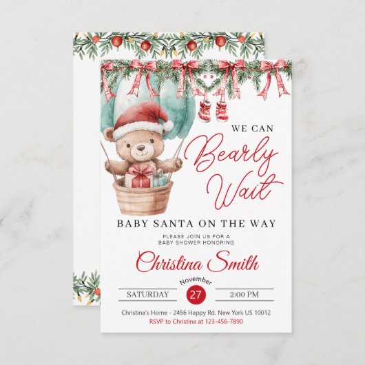 Invitation Père Noël Baby On Peut Attendre Bébé Garçon Douche (Devant / Derrière)