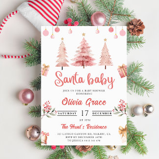 Invitation Père Noël Baby Pink Winter Tree Baby shower de Noë