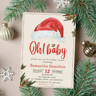 Invitation Père Noël Baby Red Casquette Noël Baby shower de N
