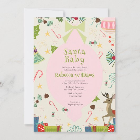 Invitation Père Noël Baby rose Mid Century Baby shower modern (Devant)