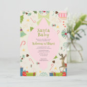 Invitation Père Noël Baby rose Mid Century Baby shower modern (Debout devant)