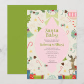 Invitation Père Noël Baby rose Mid Century Baby shower modern (Devant / Derrière)