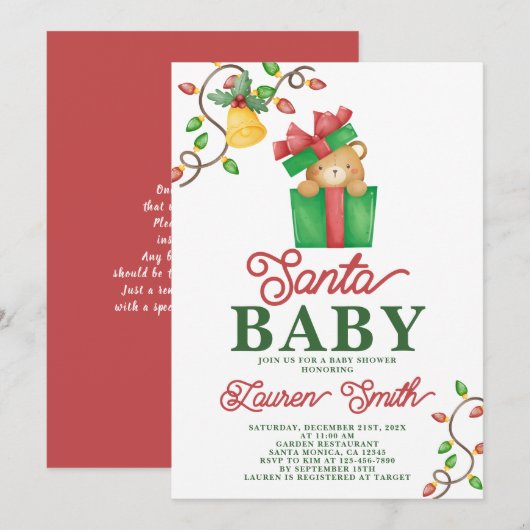 Invitation père Noël Baby shower (Devant / Derrière)
