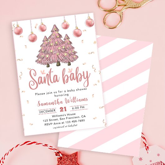 Invitation Père Noël Baby shower de Noël rose