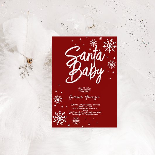 Invitation père Noël baby shower de Noël rouge bébé