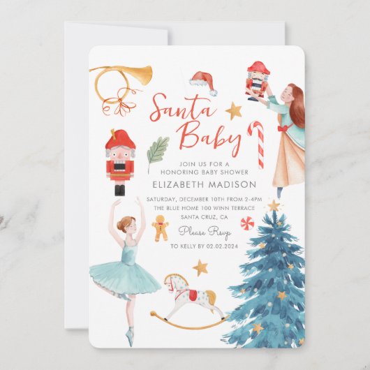 Invitation Père Noël Baby shower Mocte Aquarelle Noël (Devant)