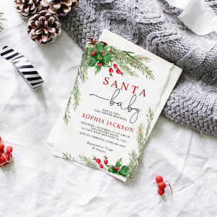 Invitation Père Noël Baby Winter Flowers Baby shower Invitati