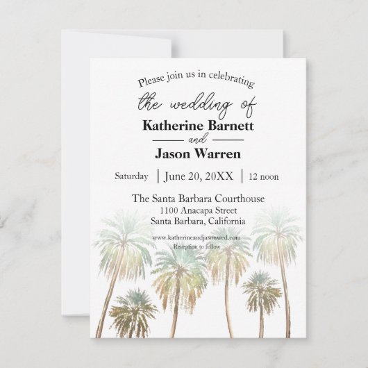 Invitation Père Noël Barbara Palm Trees Beach Aquarelle (Devant)