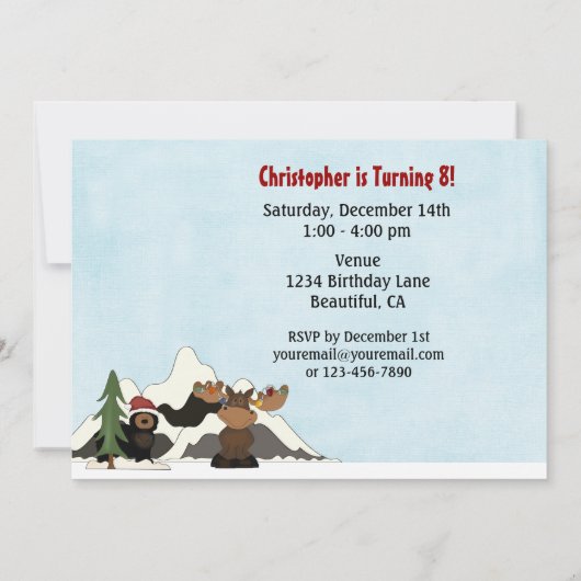 Invitation Père Noël Bear et Holiday Moose Mountain Anniversa (Dos)