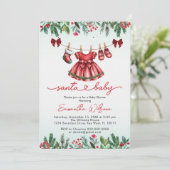 Invitation père Noël bébé Noël baby shower fille (Debout devant)