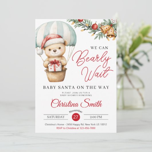 Invitation Père Noël Bébé on peut attendre Baby shower (Debout devant)