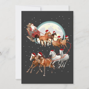 Invitation Père Noël Chevauchant Chevaux Traîneau Équestre