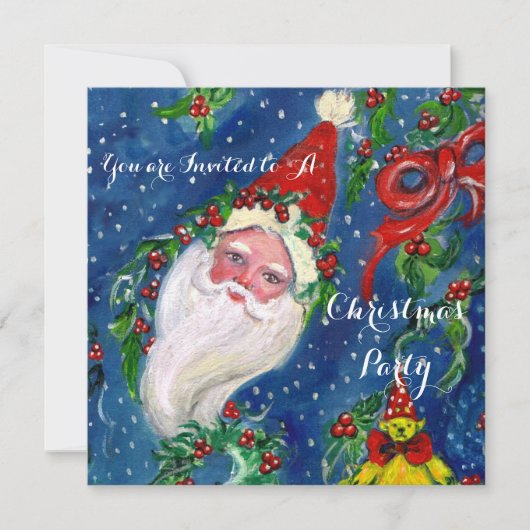 INVITATION PÈRE NOËL, CHRISTMAS CROWNS, HOLLYBERRIES FÊTE DE (Devant)