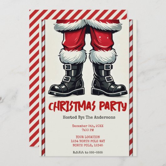 Invitation Père Noël cool en Bottes noires Fête de Noël (Devant / Derrière)