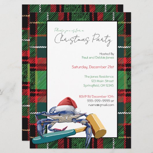 Invitation Père Noël Crabe bleu avec Mallet Fête de Noël Pers (Devant / Derrière)