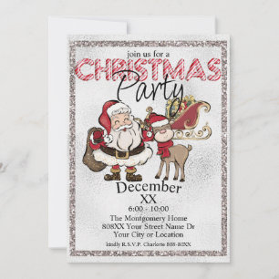 Invitation Père Noël de Noël argenté et Rudolph le renne