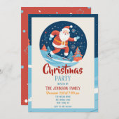 Invitation Père Noël de Noël en dessin animé patinant sur gla (Devant / Derrière)