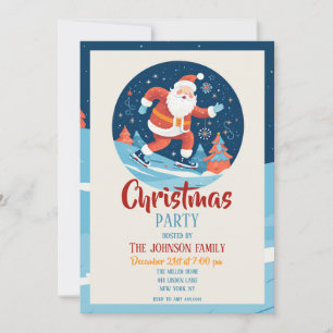 Invitation Père Noël de Noël en dessin animé patinant sur gla