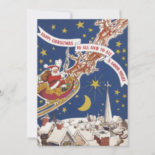 Invitation Père Noël de Noël vintage avec rennes volants