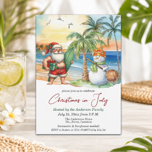 Invitation Père Noël d'été et bonhomme de neige Noël en juill
